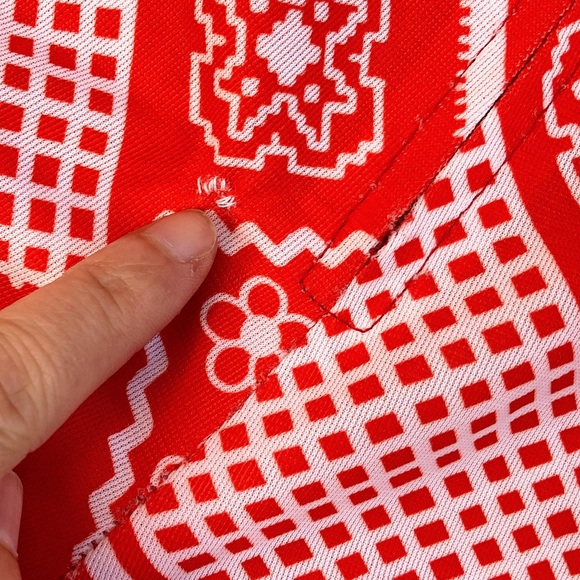 Vintage 1960s 1970s Red White Western Bandana Patchwork Print Wide Pants Sz XXS - Picture 12 of 12